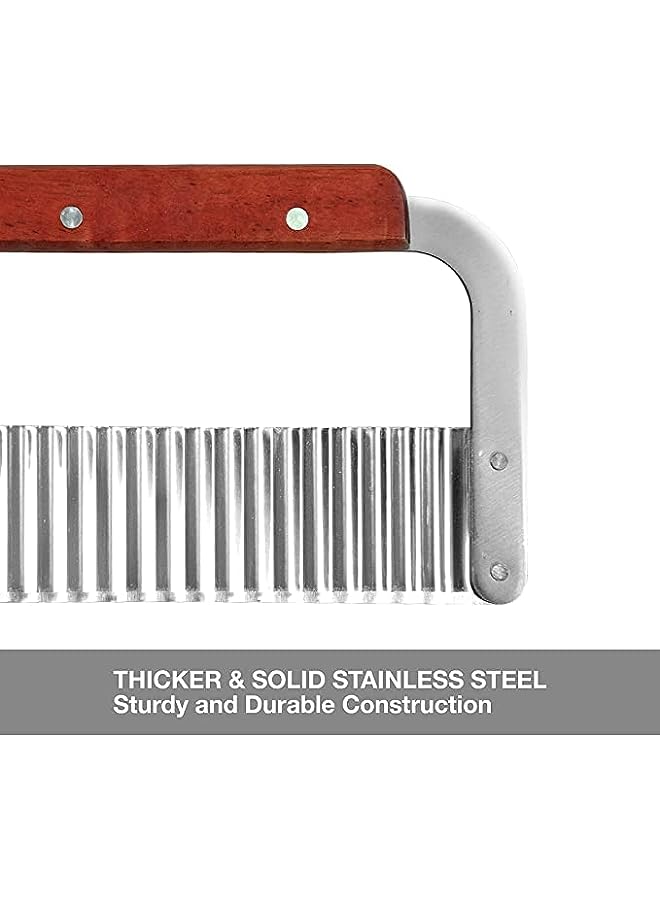 AMERTEER Crinkle Cutter, Steel Potato Slicer Wavy Potato Cutting Tool French Fry Slicer, Chopper Stainless Steel Blade Wooden Handle Serrator Chopping Knife, Set of 2 - Image 4