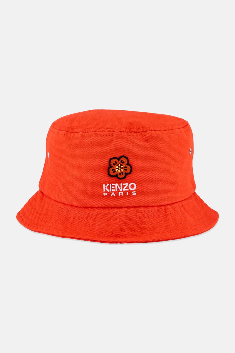 Kenzo قبعة دلو للرجال بشعار مطرز، برتقالي - Image 1