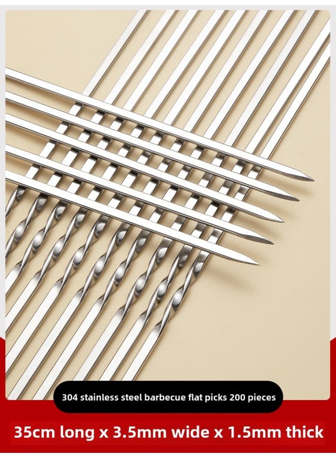 Barbecue Stick Stainless Steel Kebab Mutton Skewers Special Flat Stick Iron Bar Outdoor Picnic Barbecue Essential Complete Set Of Tools-Color:【pack Of 200】 Extended Style 【food Grade 304 Stainless S - Image 1