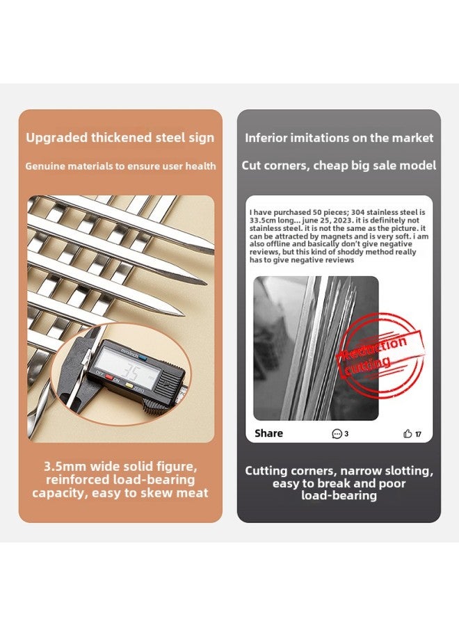 Barbecue Stick Stainless Steel Kebab Mutton Skewers Special Flat Stick Iron Bar Outdoor Picnic Barbecue Essential Complete Set Of Tools-Color:【pack Of 200】 Extended Style 【food Grade 304 Stainless S - Image 3