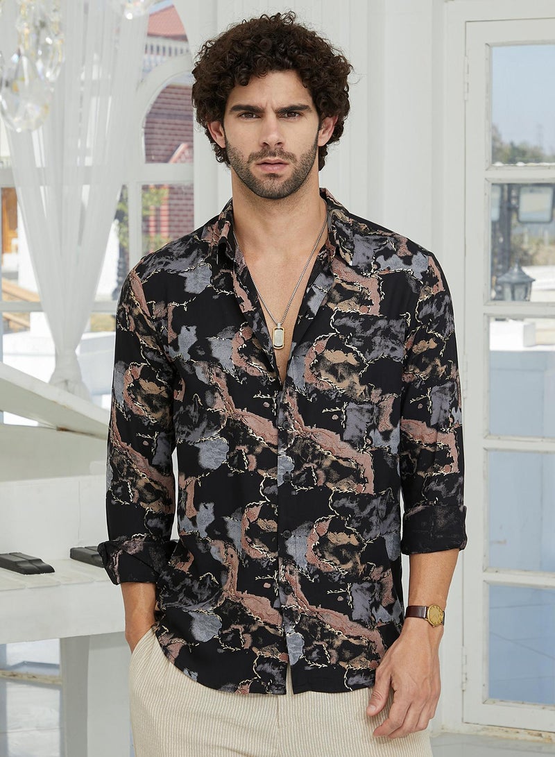Campus Sutra Men's Onyx Black Marquina Gradient Shirt - Image 2