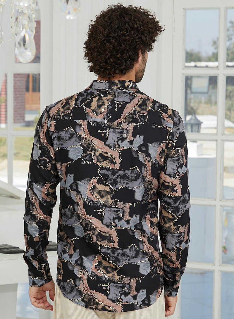 Campus Sutra Men's Onyx Black Marquina Gradient Shirt - Image 5