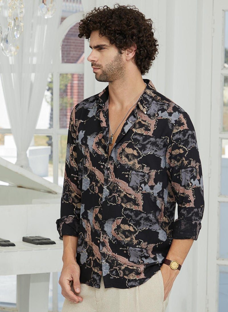 Campus Sutra Men's Onyx Black Marquina Gradient Shirt - Image 3
