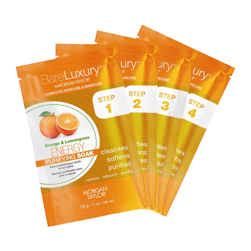 Morgan Taylor BareLuxury 4-Step Complete Pedicure & Manicure Packs - Complete Nail Care Kit with Soak, Masque, Scrub & Massage Butter, Professional Spa-Quality Treatments (Energy Orange & Lemongrass) - Image 2