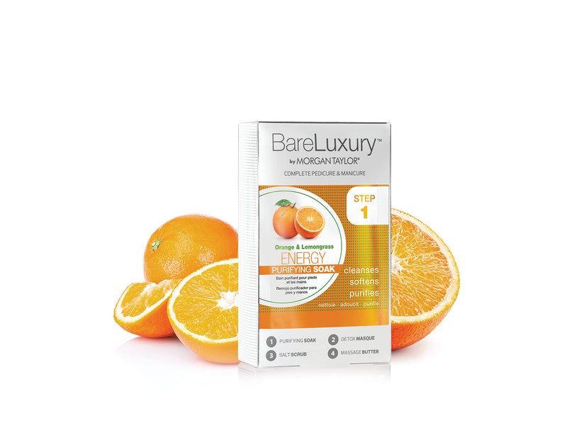 Morgan Taylor BareLuxury 4-Step Complete Pedicure & Manicure Packs - Complete Nail Care Kit with Soak, Masque, Scrub & Massage Butter, Professional Spa-Quality Treatments (Energy Orange & Lemongrass) - Image 1