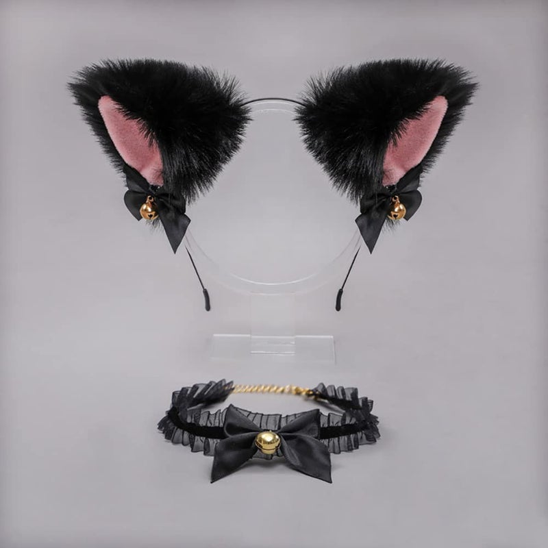 Foeran Animal Faux Fur Cat Dog Ears Headbands with Bells Lovely Flexible Hair Accessory Halloween Cosplay Costume Party Dress Girls (A19-combo set-3) - Image 2