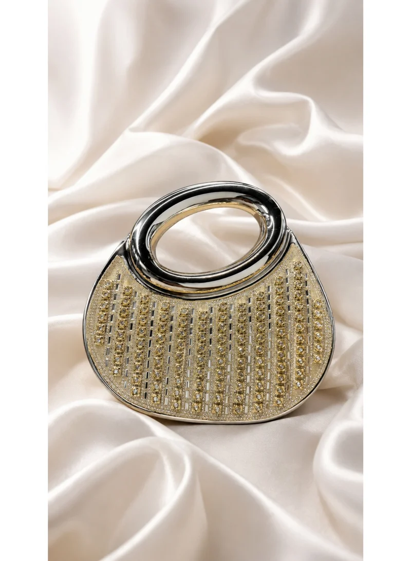Waf Women's Luxury Crystal Rhinestone Evening Clutch Bag – Elegant Party Handbag with Oval Handle for Wedding, Bridal, Engagement & Special Occasions