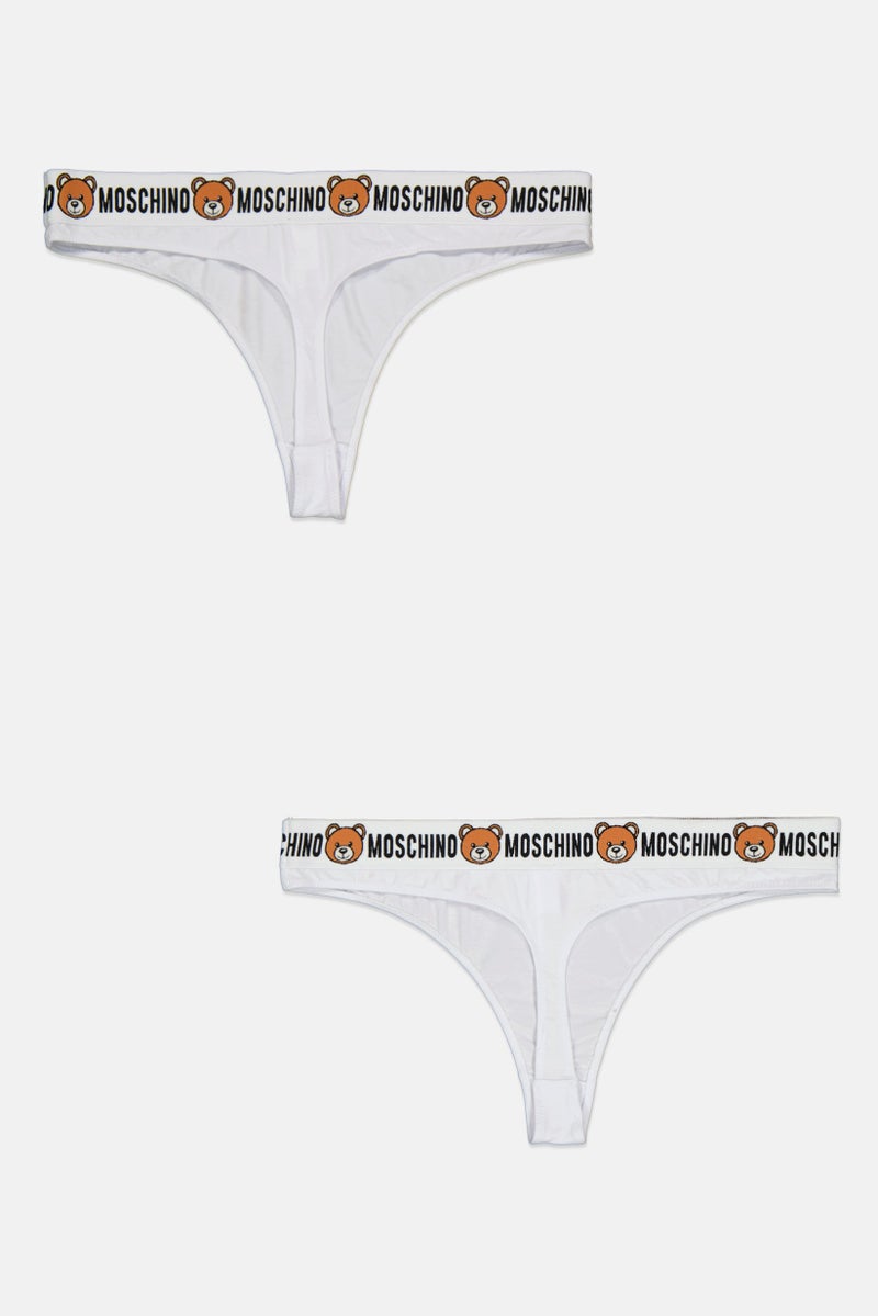 MOSCHINO Women 2 Pieces Brand Logo Thongs, White - Image 2