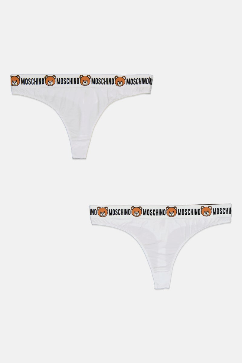 MOSCHINO Women 2 Pieces Brand Logo Thongs, White - Image 1