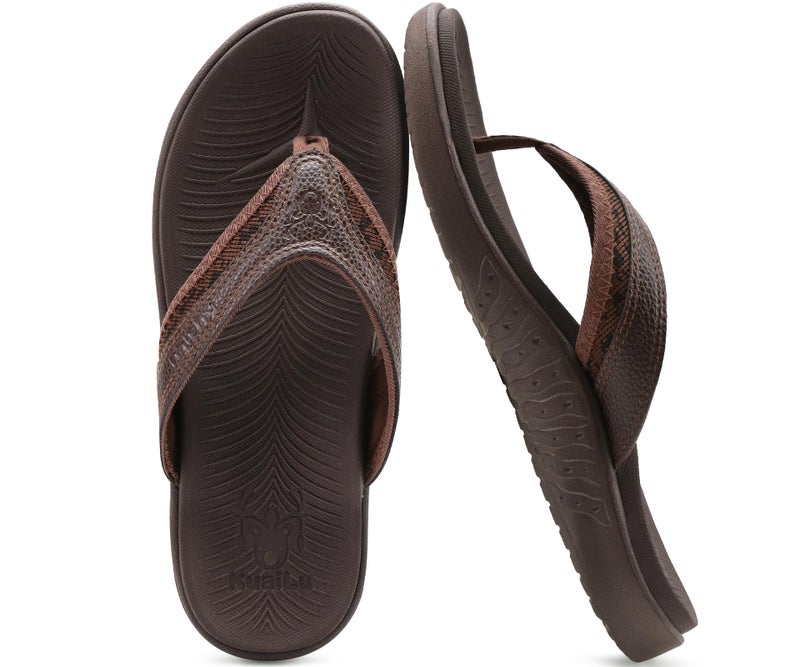 KuaiLu Mens Leather Sport Flip Flops Comfort Orthotic Thong Sandals with Plantar Fasciitis Arch Support for Outdoor Summer - Image 3