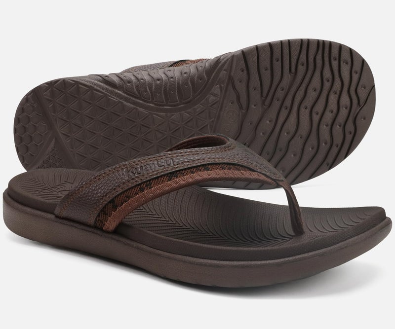 KuaiLu Mens Leather Sport Flip Flops Comfort Orthotic Thong Sandals with Plantar Fasciitis Arch Support for Outdoor Summer - Image 5
