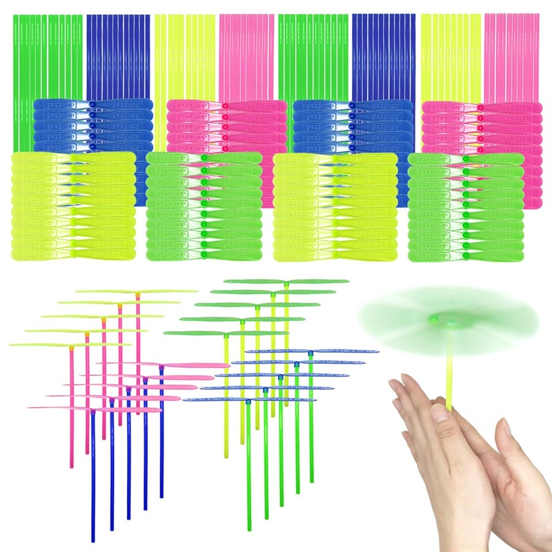 estardaa 200 Pcs Hand Helicopter Set 100 Propeller 100 Rod Bamboo Dragonfly Helicopter Toy Aero Props Hand Spinner Flying disc Launcher Outdoor Toys Flying Party Gift Favors for Kids 81246 - Image 2
