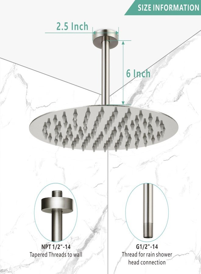Voolan Shower Arm with Flange, Ceiling Mounted Fixed Shower Pipe, Bathroom Straight Rain Shower Replacement Arm, Universal Connection 1/2 NPT (6 Inch, Brushed Nickel) - Image 2