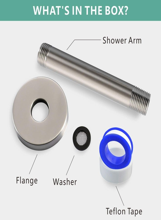 Voolan Shower Arm with Flange, Ceiling Mounted Fixed Shower Pipe, Bathroom Straight Rain Shower Replacement Arm, Universal Connection 1/2 NPT (6 Inch, Brushed Nickel) - Image 3