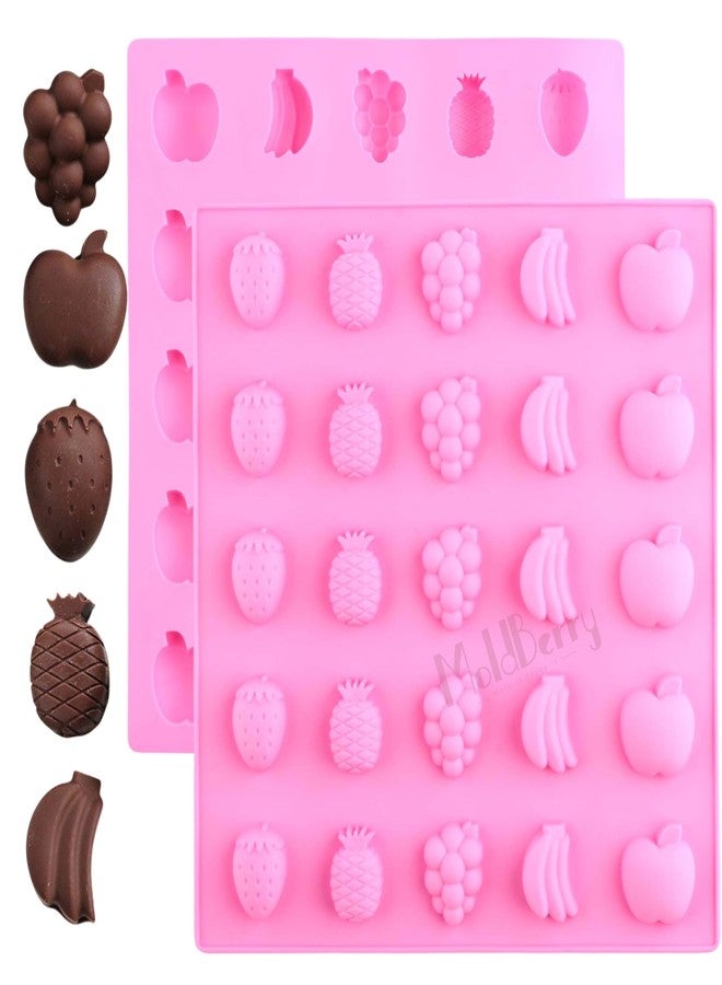 MoldBerry Silicone Mini Fruit Chocolate Mould 25 Cavity | Strawberry, Pineapple, Grapes, Banana & Apple Shapes | Non-Stick Flexible Candy, Fondant, Ice Cube, Soap & Resin Mold - Image 1
