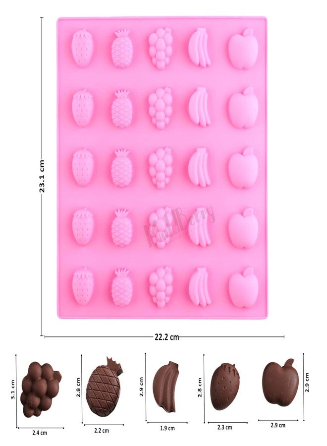 MoldBerry Silicone Mini Fruit Chocolate Mould 25 Cavity | Strawberry, Pineapple, Grapes, Banana & Apple Shapes | Non-Stick Flexible Candy, Fondant, Ice Cube, Soap & Resin Mold - Image 2