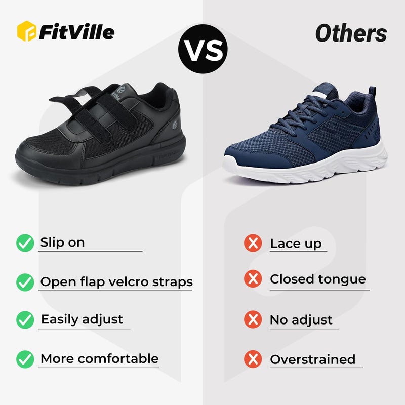 FitVille Diabetic Shoes for Men Extra Wide Width, Mens Diabetic Shoes for Neuropathy, Swollen Feet, Pain Relief with Adjustable Straps(Black, 8EW) - Image 3