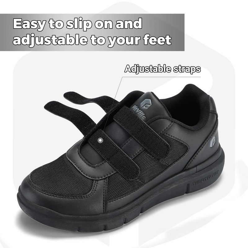 FitVille Diabetic Shoes for Men Extra Wide Width, Mens Diabetic Shoes for Neuropathy, Swollen Feet, Pain Relief with Adjustable Straps(Black, 8EW) - Image 2