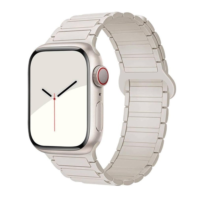 سوار ساعة ذكية باللون Starlight قابل للتعديل سوار رياضي من السيليكون متوافق مع Apple Watch 42/44/45/49mm بملاءمة قابلة للتعديل وحزام بديل - Image 4