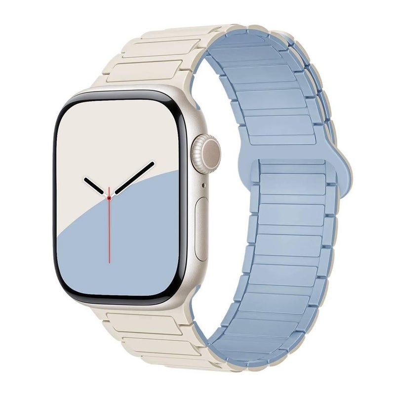 سوار ساعة ذكية باللون Starlight قابل للتعديل سوار رياضي من السيليكون متوافق مع Apple Watch 42/44/45/49mm بملاءمة قابلة للتعديل وحزام بديل - Image 3