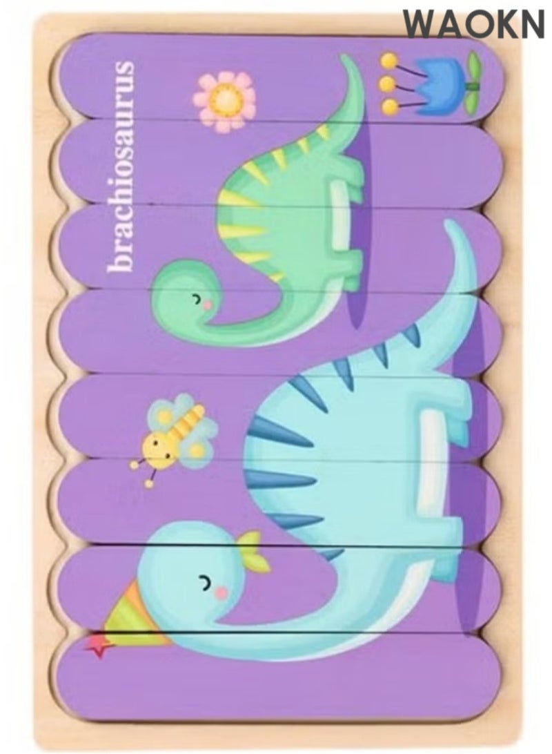 WAOKN Kids Wooden Puzzle Early Education Creative Embedded Double Sided Strip Building Blocks Puzzle Exercise Children Hand and Eye Coordination Ability Cognitive Ability