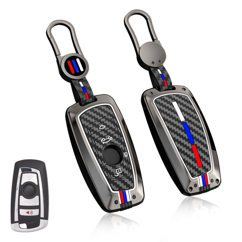 Jaronx Compatible with BMW Key Fob Cover 1F202F223F304F325F106F117F01X3 F25X4 F26M3 M4 M5 M6 Metal Keyfob Cover Carbon Fiber Pattern Silicone Rubber for BMW Key Accessories1 Set