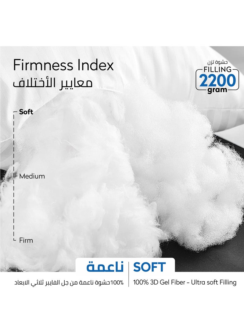 Donetella - Hotel Style Bed Pillows 2-Pcs(2200Gm Each) Soft Breathable Cotton Cover Top With Luxury Down Alternative Filling Pillow,White - Image 1