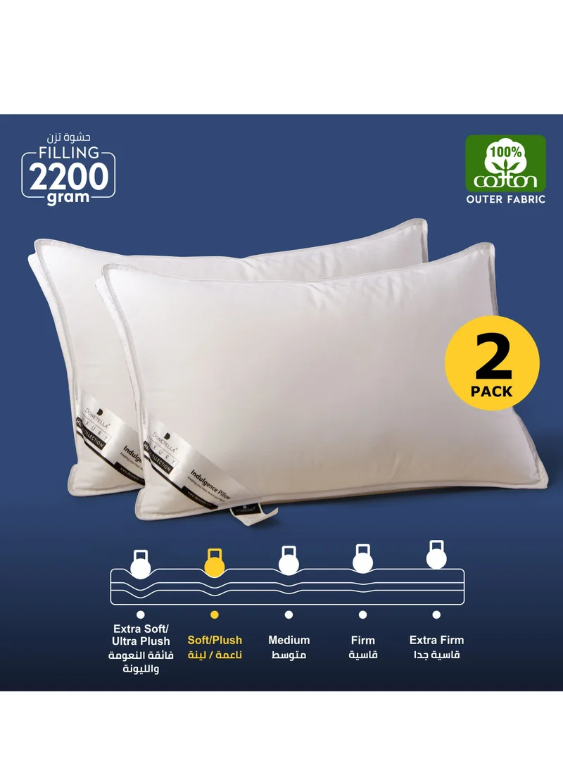 Donetella Hotel Style Bed Pillows 2-Pcs(2200Gm Each) Soft Breathable Cotton Cover Top With Luxury Down Alternative Filling Pillow,White