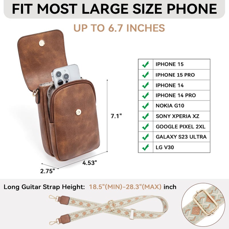 BOSTANTEN Small Crossbody Bags for Women Cell Phone Purse Leather Wallet Handbags with Card Slots Brown - Image 3