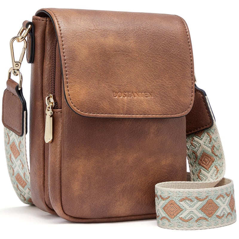 BOSTANTEN Small Crossbody Bags for Women Cell Phone Purse Leather Wallet Handbags with Card Slots Brown - Image 1