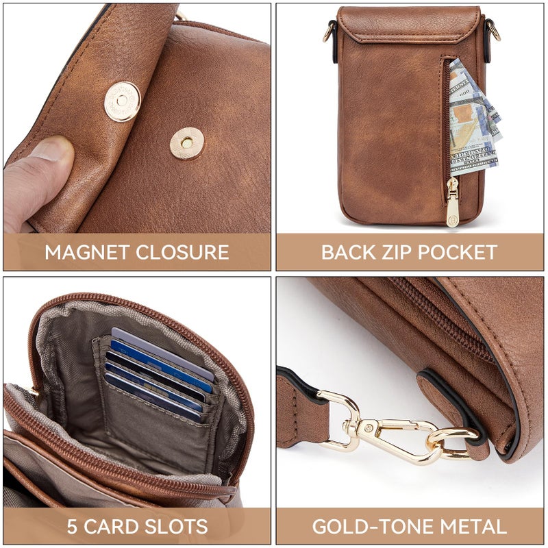 BOSTANTEN Small Crossbody Bags for Women Cell Phone Purse Leather Wallet Handbags with Card Slots Brown - Image 5