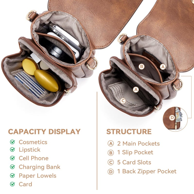 BOSTANTEN Small Crossbody Bags for Women Cell Phone Purse Leather Wallet Handbags with Card Slots Brown - Image 4