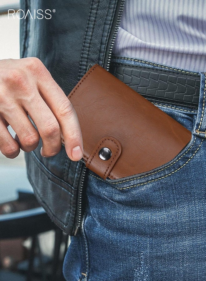 roaiss Anti-Magnetic Anti-Theft Card Bag for Men PU Leather Functional Rfid Card Holder Wallet Aluminum Alloy Automatic Pop-Up Card Bag Brown - Image 4