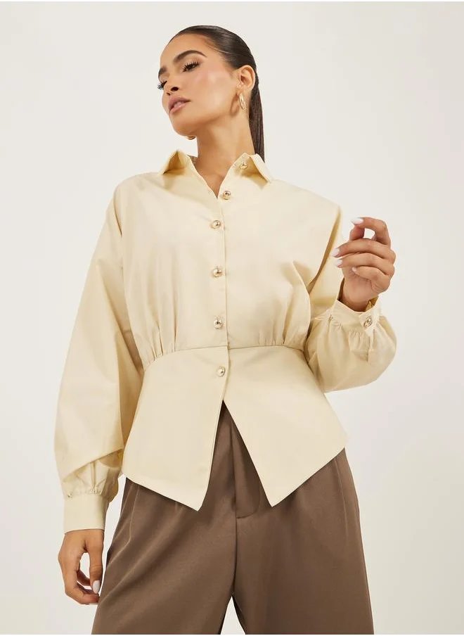 ستايلي Styli Plain Waistcoat Look Shirt with Asymmetric Hemline