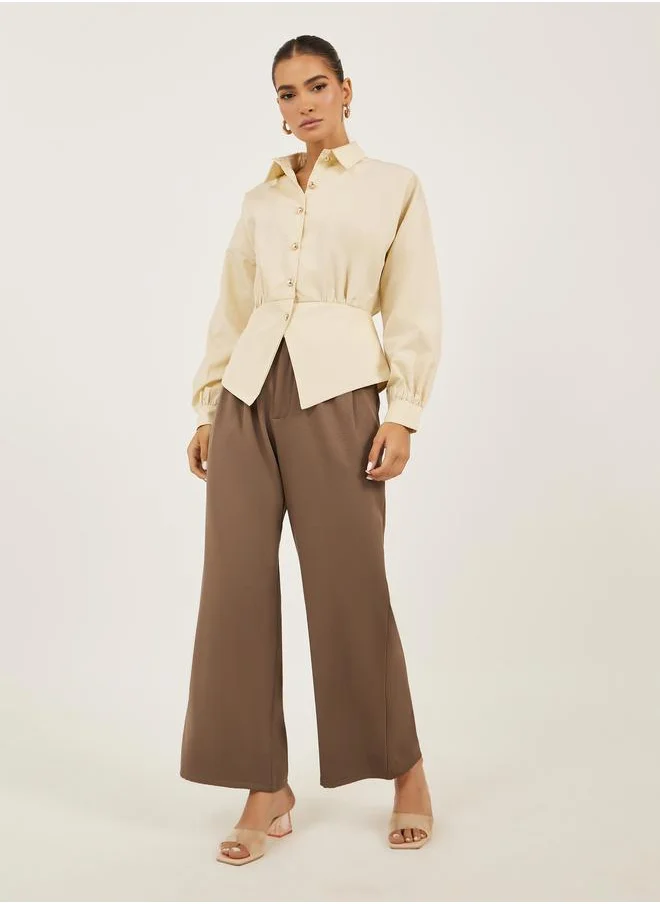 ستايلي Styli Plain Waistcoat Look Shirt with Asymmetric Hemline
