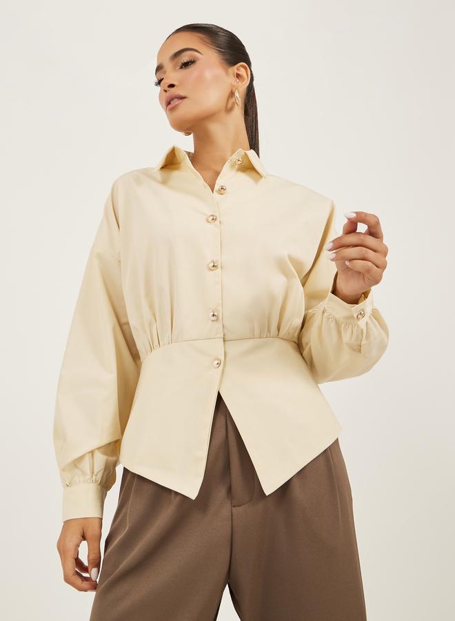 Styli Styli Plain Waistcoat Look Shirt with Asymmetric Hemline  - Image 1