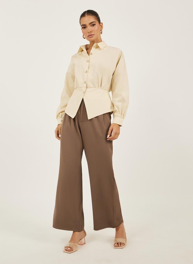Styli Styli Plain Waistcoat Look Shirt with Asymmetric Hemline  - Image 2