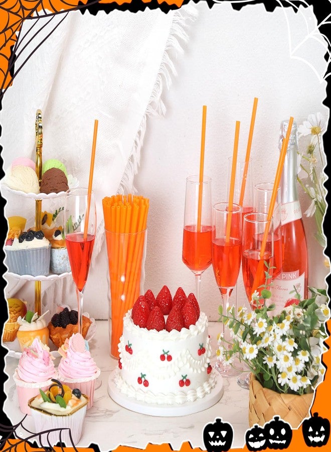Potchen 100 Pcs Halloween Plastic Pumpkin Shaped Straws Disposable Drinking Straw Bulk for Halloween Party Spooky Party Supplies (Orange) - Image 4