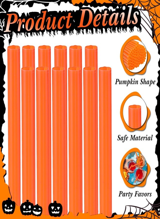 Potchen 100 Pcs Halloween Plastic Pumpkin Shaped Straws Disposable Drinking Straw Bulk for Halloween Party Spooky Party Supplies (Orange) - Image 5