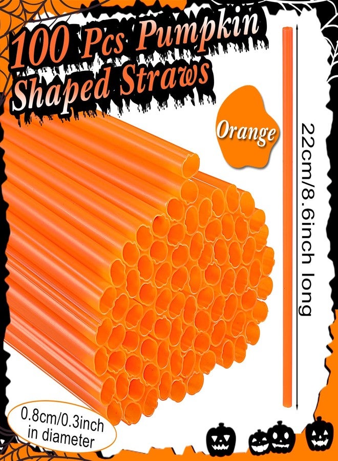 Potchen 100 Pcs Halloween Plastic Pumpkin Shaped Straws Disposable Drinking Straw Bulk for Halloween Party Spooky Party Supplies (Orange) - Image 3