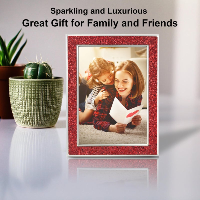HIKWADERY 4x6 Picture Frame Glitter  Red Bling 4 by 6 Photo Frames with HD Real Glass  for Wall or Tabletop Display  Christmas Gifts Decorations (4 x 6  Red) - Image 2