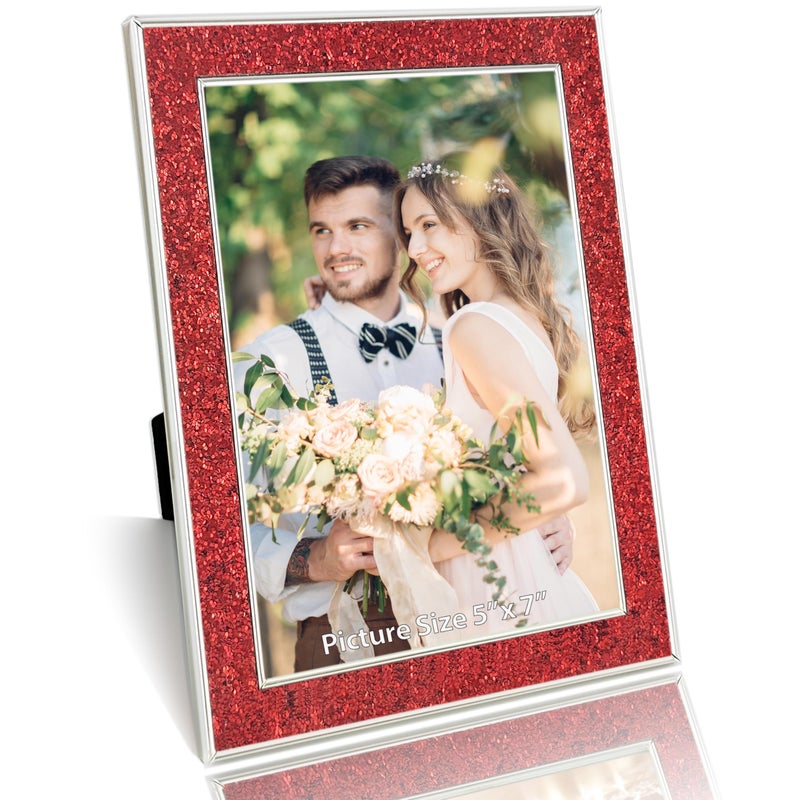 HIKWADERY 4x6 Picture Frame Glitter  Red Bling 4 by 6 Photo Frames with HD Real Glass  for Wall or Tabletop Display  Christmas Gifts Decorations (4 x 6  Red) - Image 1