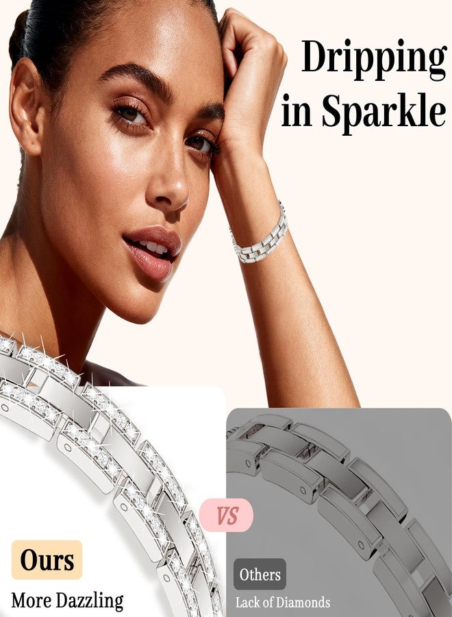 MOINSPIRE Bling Diamond Clover Bands Women Compatible with Apple Watch 40mm 38mm 41mm 42mm Lucky Cute Sparkle Dressy Bracelet Metal Strap for iWatch Series Ultra/SE/10/9/8/7/6/5/4/3/2/1, Starlight - Image 4