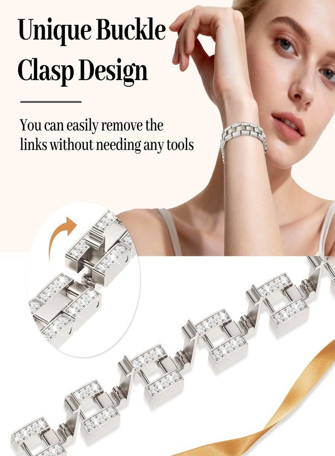 MOINSPIRE Bling Diamond Clover Bands Women Compatible with Apple Watch 40mm 38mm 41mm 42mm Lucky Cute Sparkle Dressy Bracelet Metal Strap for iWatch Series Ultra/SE/10/9/8/7/6/5/4/3/2/1, Starlight - Image 3