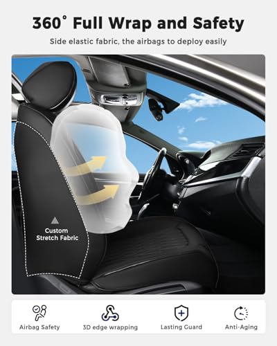Huidasource Black Car Seat Covers, Waterproof Faux Leather Universal Fit Most Cars Sedans SUVs Trucks Airbag Compatible, Cup Holder Access, Car Seat Compatible, Easy Install, Wipes Clean - Image 5