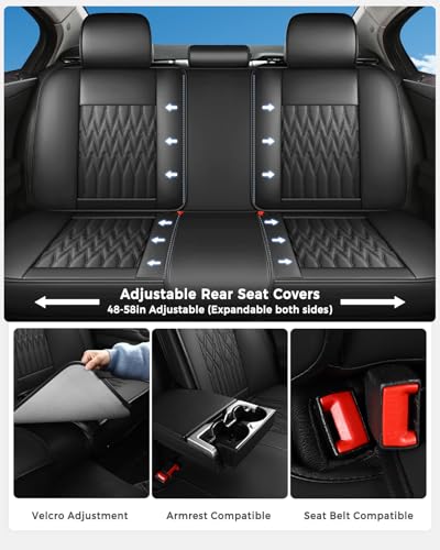Huidasource Black Car Seat Covers, Waterproof Faux Leather Universal Fit Most Cars Sedans SUVs Trucks Airbag Compatible, Cup Holder Access, Car Seat Compatible, Easy Install, Wipes Clean - Image 3