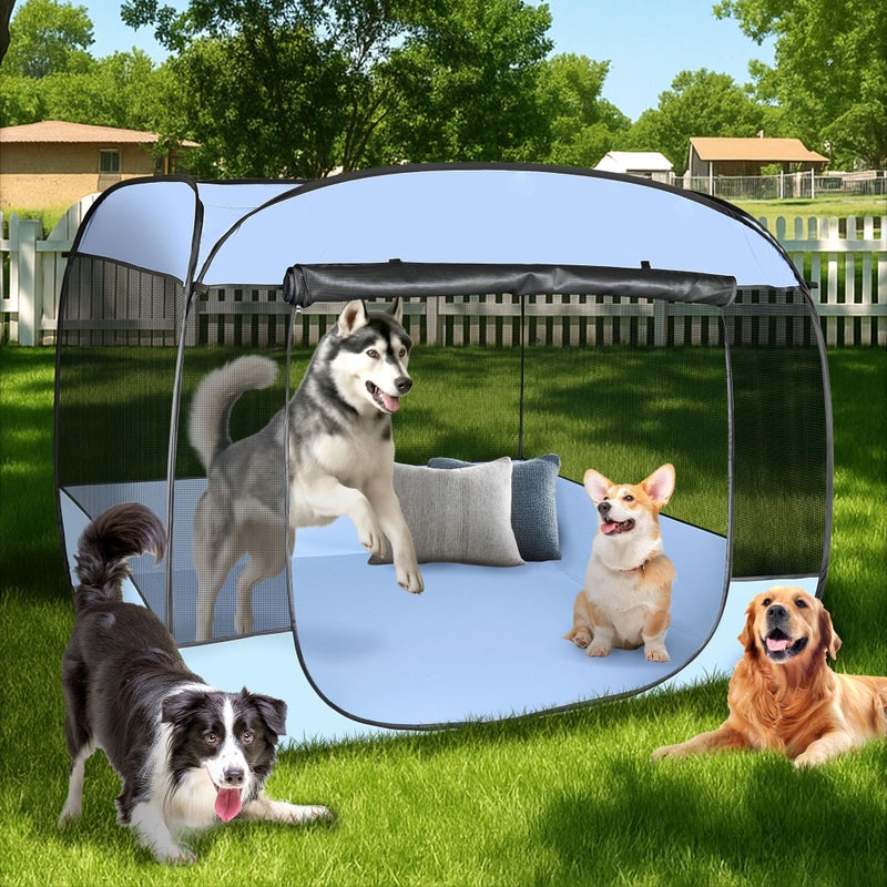 EighteenTekÂ® XLarge Popup Portable Dog Houses 5.3'x4'H Assembly-Free Gazebo-Style Dog Cot Cat Playpen Screen Pet Tent Sun Shade Shelter Dog Bed with Canopy for Outdoor, Anti-Bugs with Leakproof Bottom - Image 1