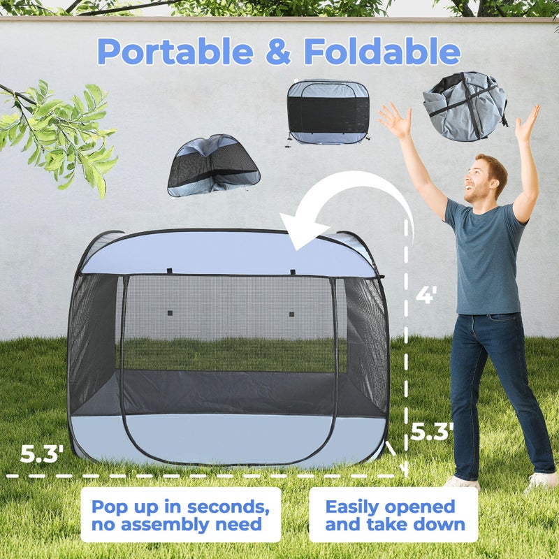 EighteenTekÂ® XLarge Popup Portable Dog Houses 5.3'x4'H Assembly-Free Gazebo-Style Dog Cot Cat Playpen Screen Pet Tent Sun Shade Shelter Dog Bed with Canopy for Outdoor, Anti-Bugs with Leakproof Bottom - Image 2