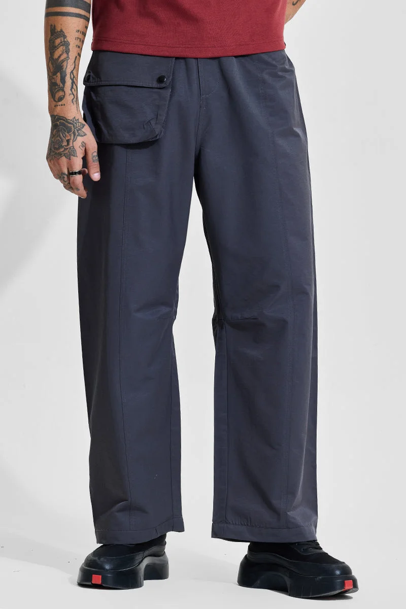 SNITCH Grey Solid Loose Fit Streetwear Cargo
