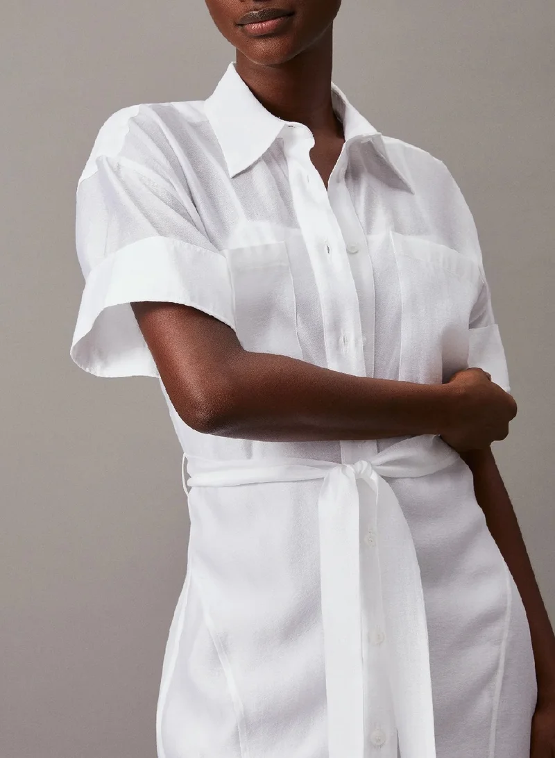 CALVIN KLEIN Sheer Lyocell Shirt Dress